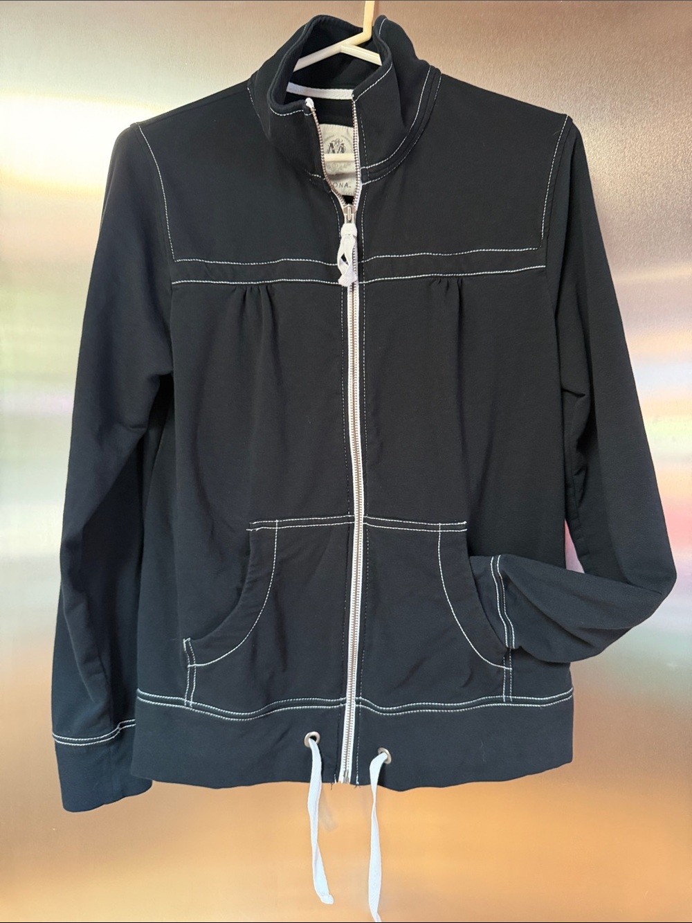 Merona Black Zip-Up Jacket with White Stitching